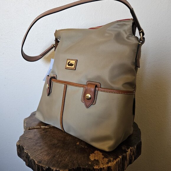 Dooney & Bourke Wayfarer Boho Nylon/Leather Large Shoulder Bag Taupe NWT - Picture 8 of 16